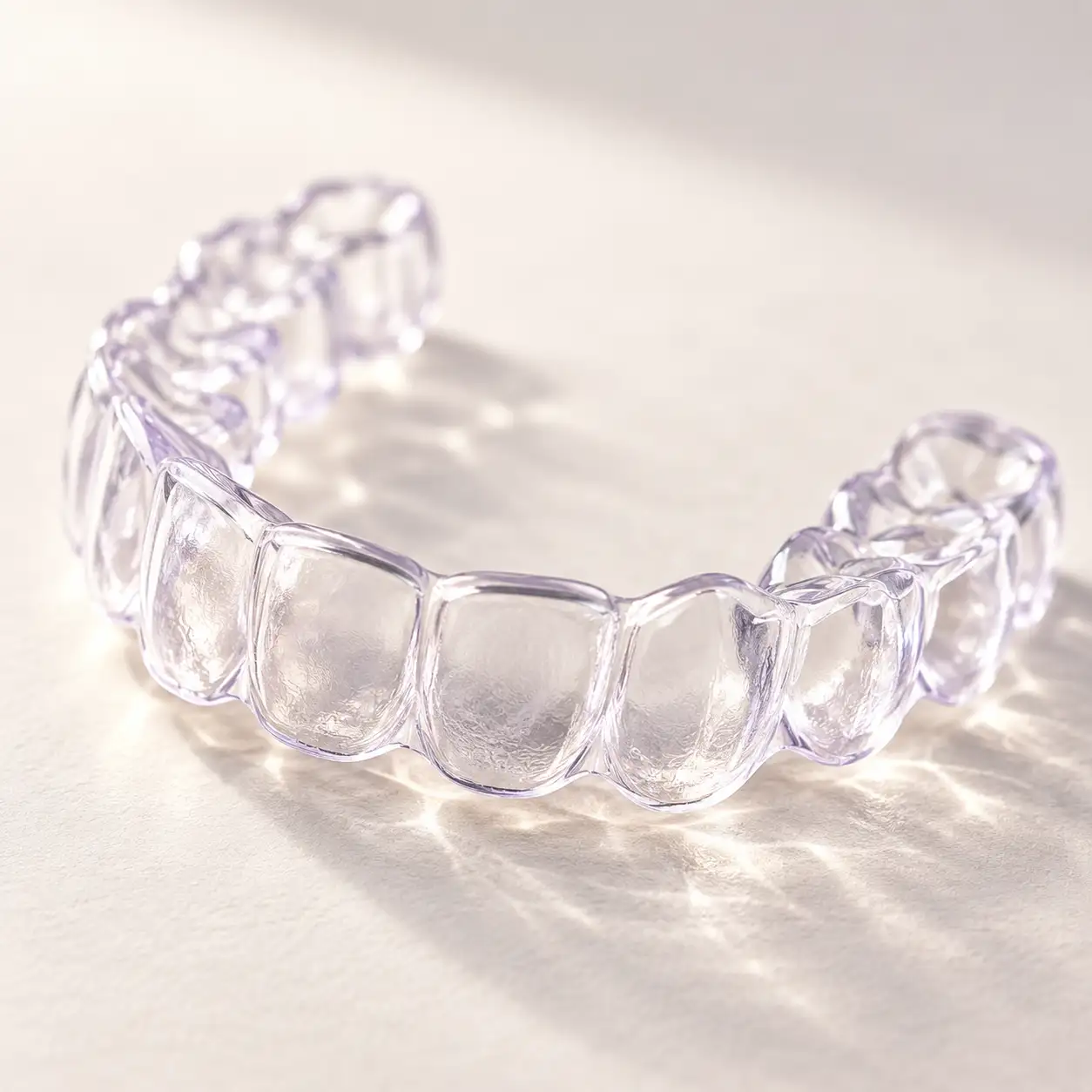 Macro of one aligner on warm paper.