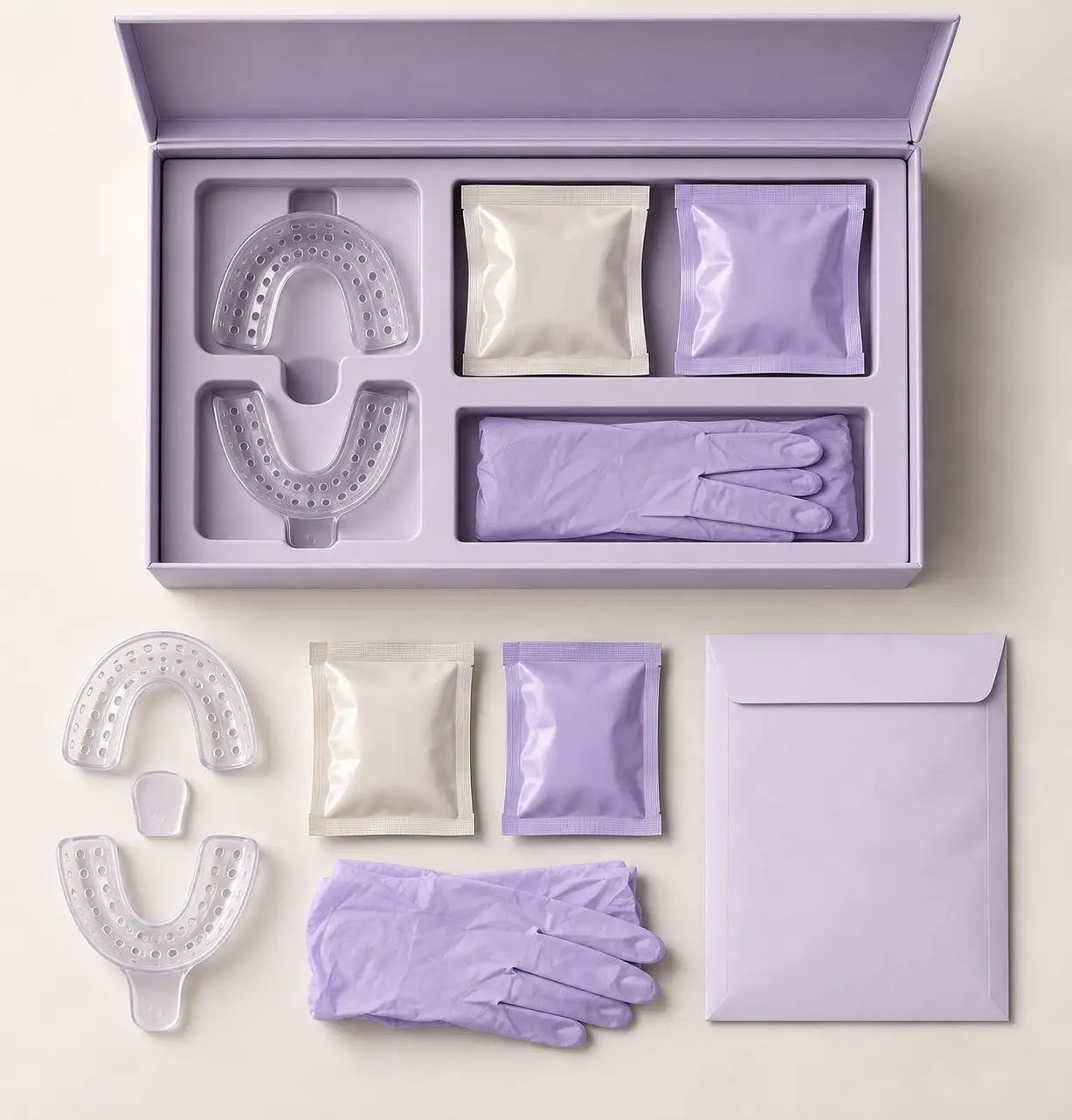 The impression kit, opened flat.